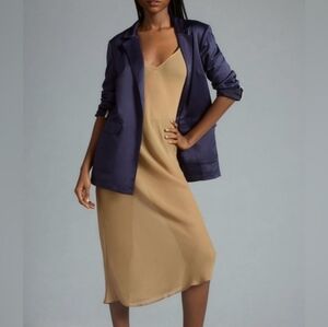Porridge Navy Satin Blazer Women's XS Business Casual Office Siren‎